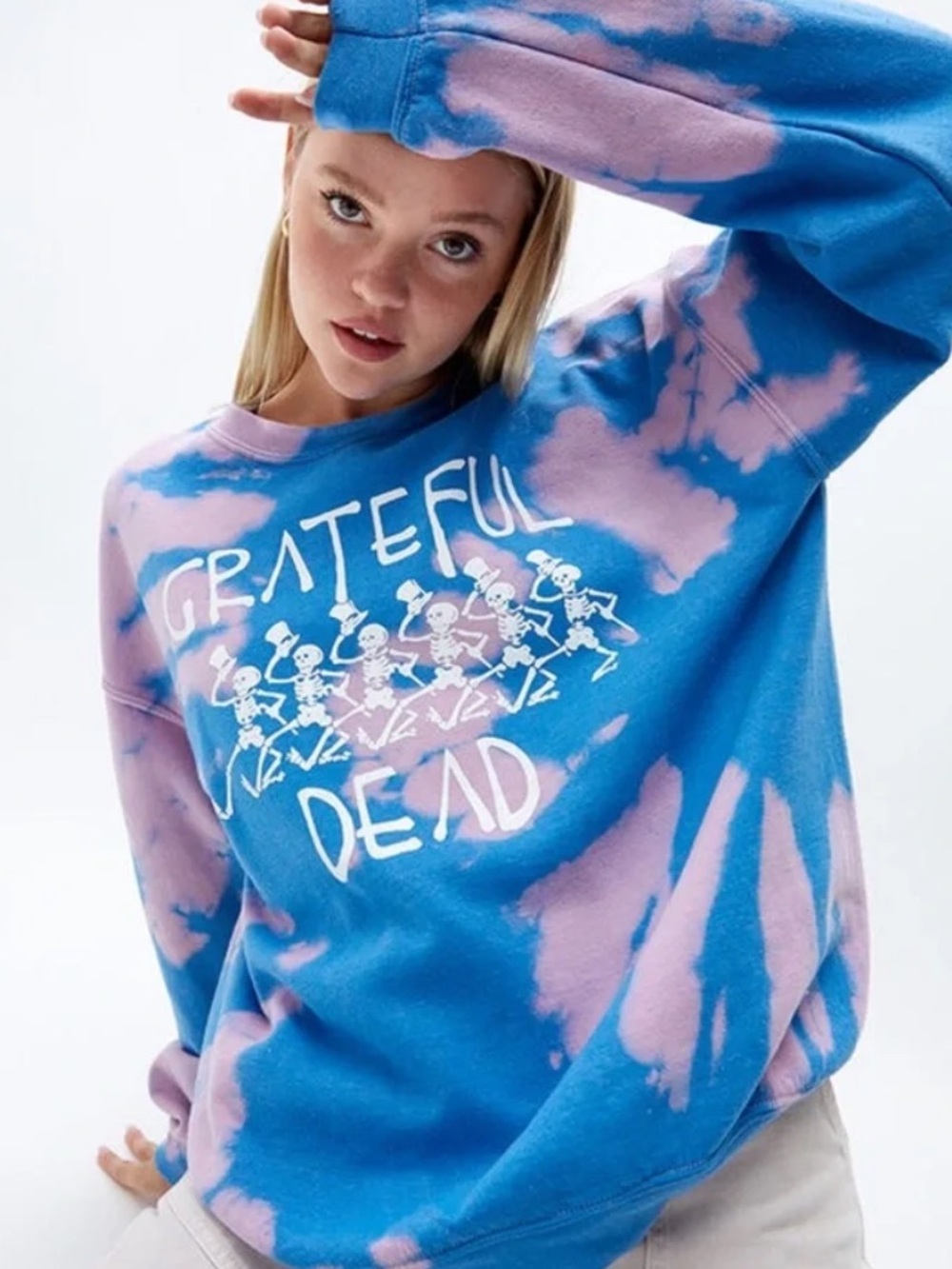 Grateful Dead Blue & Pink Tie-Dye Crewneck Sweatshirt